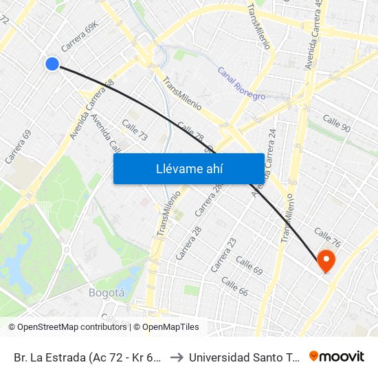 Br. La Estrada (Ac 72 - Kr 69k) (A) to Universidad Santo Tomás map