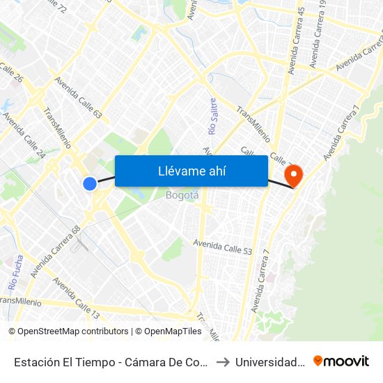 Estación El Tiempo - Cámara De Comercio De Bogotá (Ac 26 - Kr 68d) to Universidad Santo Tomás map