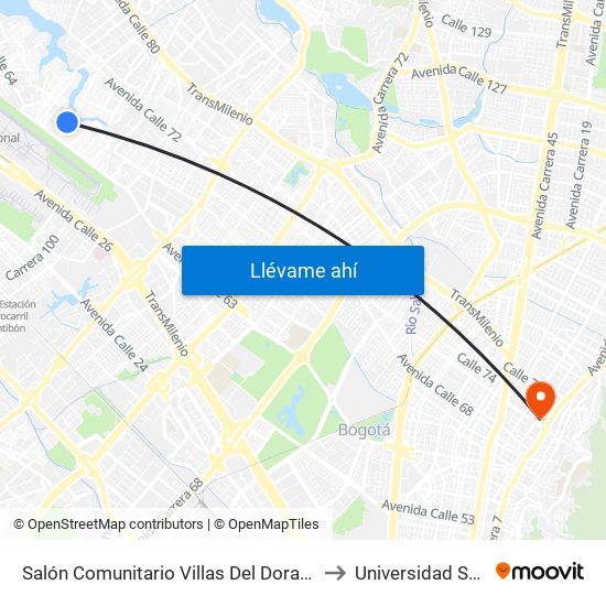 Salón Comunitario Villas Del Dorado (Kr 110 Bis - Cl 65b) to Universidad Santo Tomás map