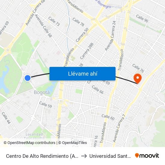 Centro De Alto Rendimiento (Ac 63 - Ak 60) to Universidad Santo Tomás map