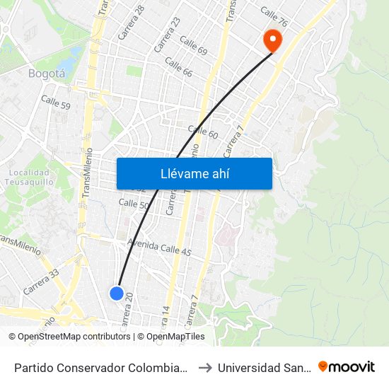 Partido Conservador Colombiano (Ak 24 - Cl 39) to Universidad Santo Tomás map