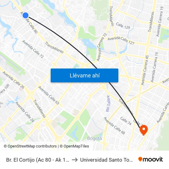 Br. El Cortijo (Ac 80 - Ak 114) to Universidad Santo Tomás map