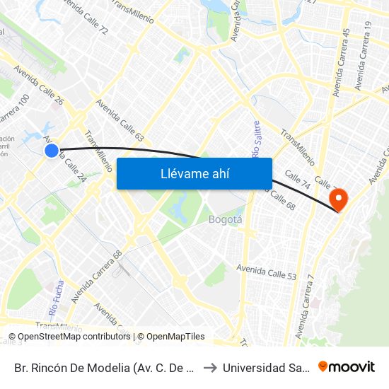 Br. Rincón De Modelia (Av. C. De Cali - Av. Esperanza) to Universidad Santo Tomás map