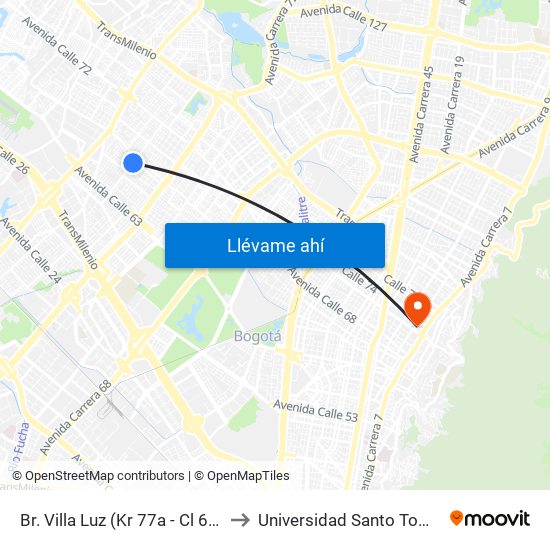 Br. Villa Luz (Kr 77a - Cl 65a) to Universidad Santo Tomás map