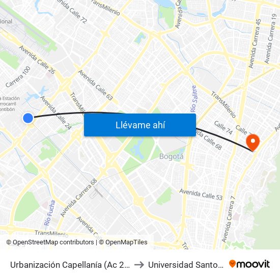 Urbanización Capellanía (Ac 22 - Kr 87c) to Universidad Santo Tomás map