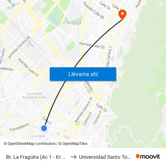 Br. La Fragüita (Ac 1 - Kr 25a) to Universidad Santo Tomás map