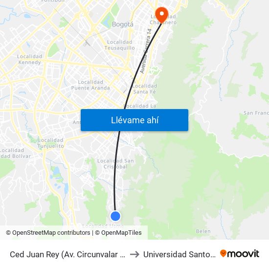 Ced Juan Rey (Av. Circunvalar - Cl 70 Sur) to Universidad Santo Tomás map