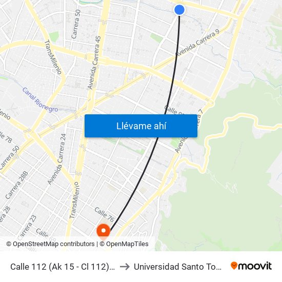 Calle 112 (Ak 15 - Cl 112) (A) to Universidad Santo Tomás map