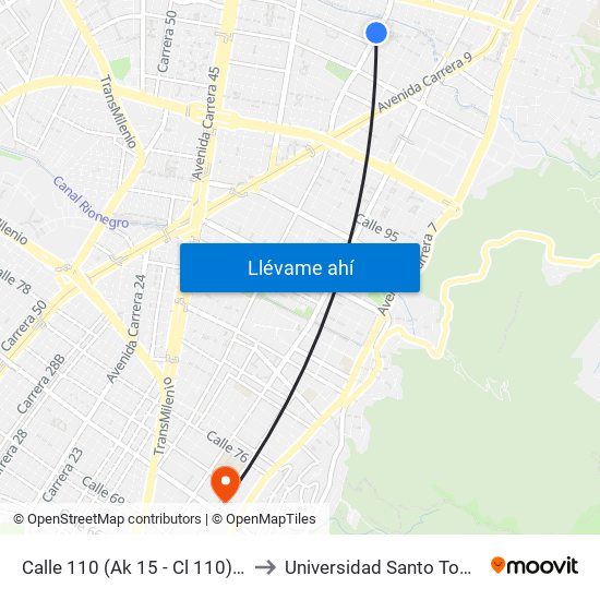 Calle 110 (Ak 15 - Cl 110) (A) to Universidad Santo Tomás map