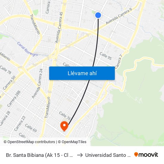 Br. Santa Bibiana (Ak 15 - Cl 105a) (A) to Universidad Santo Tomás map