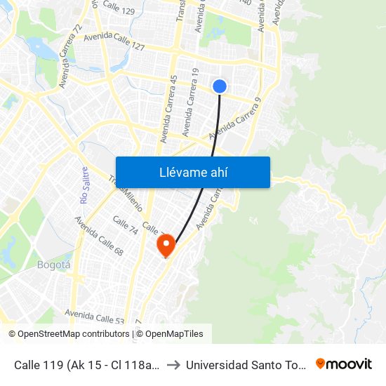 Calle 119 (Ak 15 - Cl 118a) (A) to Universidad Santo Tomás map