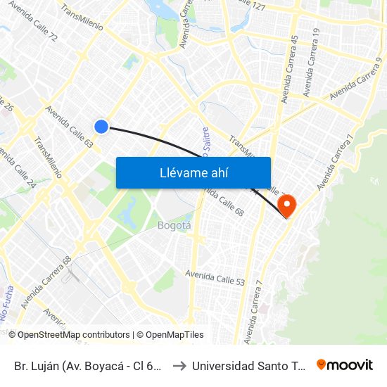 Br. Luján (Av. Boyacá - Cl 64h) (A) to Universidad Santo Tomás map