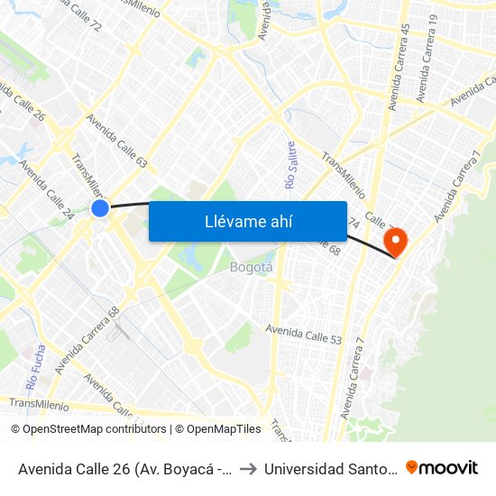 Avenida Calle 26 (Av. Boyacá - Ac 26) (A) to Universidad Santo Tomás map