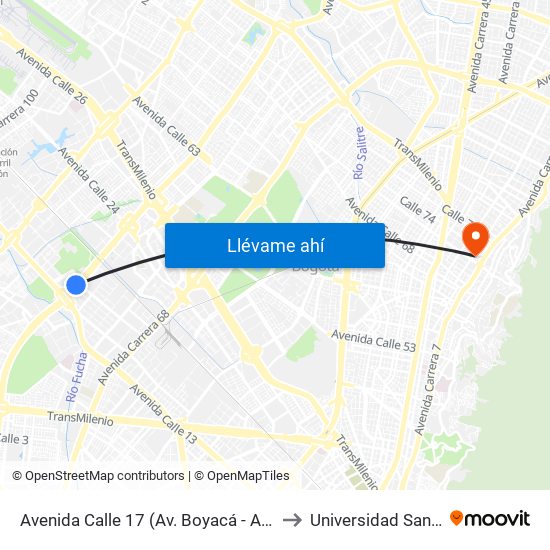 Avenida Calle 17 (Av. Boyacá - Av. Centenario) (A) to Universidad Santo Tomás map