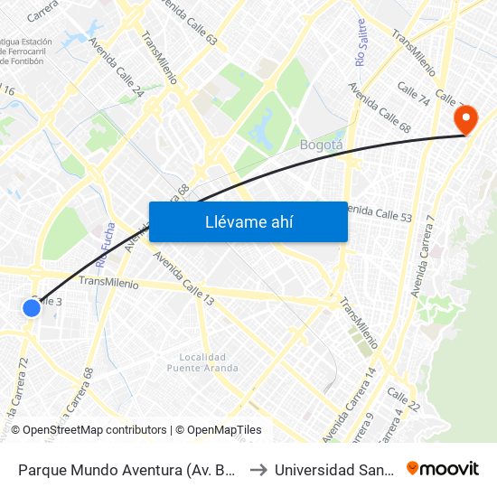Parque Mundo Aventura (Av. Boyacá - Cl 2) (A) to Universidad Santo Tomás map