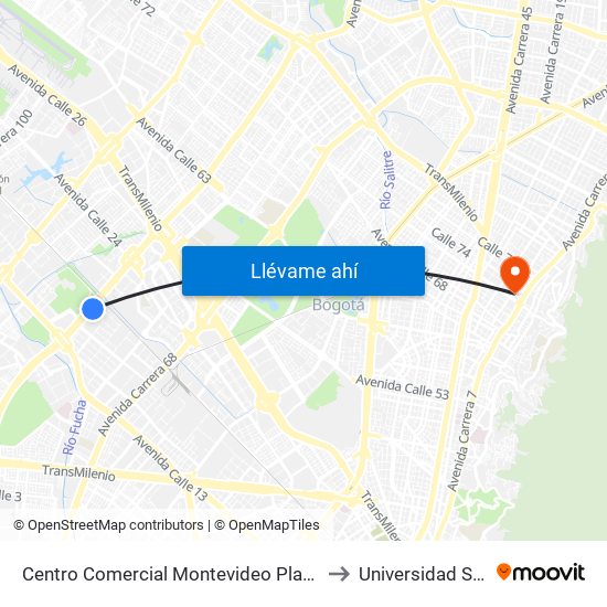 Centro Comercial Montevideo Plaza (Av. Boyacá - Cl 21) (A) to Universidad Santo Tomás map