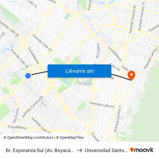 Br. Esperanza Sur (Av. Boyacá - Cl 23) (A) to Universidad Santo Tomás map