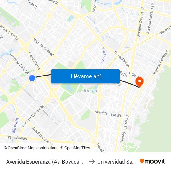 Avenida Esperanza (Av. Boyacá - Av. Esperanza) (A) to Universidad Santo Tomás map