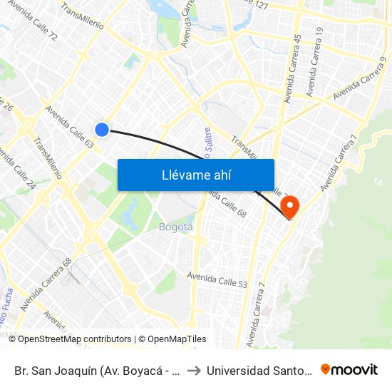 Br. San Joaquín (Av. Boyacá - Cl 64f) (A) to Universidad Santo Tomás map