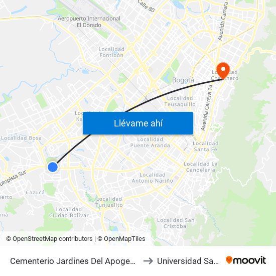 Cementerio Jardines Del Apogeo (Auto Sur - Tv 74) to Universidad Santo Tomás map