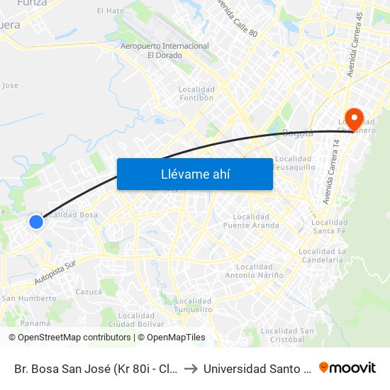 Br. Bosa San José (Kr 80i - Cl 85b Sur) to Universidad Santo Tomás map