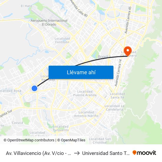 Av. Villavicencio (Av. V/cio - Kr 79c) to Universidad Santo Tomás map