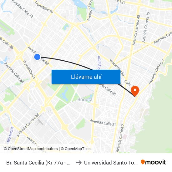 Br. Santa Cecilia (Kr 77a - Cl 55) to Universidad Santo Tomás map