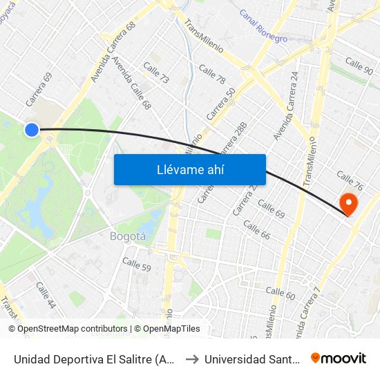 Unidad Deportiva El Salitre (Ac 63 - Ak 68) to Universidad Santo Tomás map