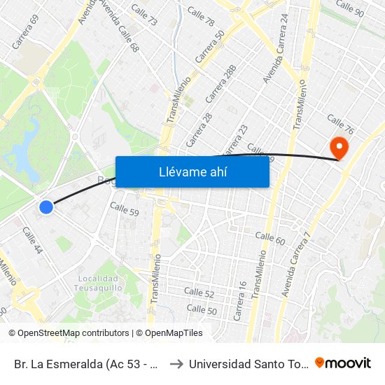 Br. La Esmeralda (Ac 53 - Kr 59) to Universidad Santo Tomás map