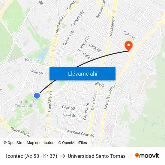 Icontec (Ac 53 - Kr 37) to Universidad Santo Tomás map