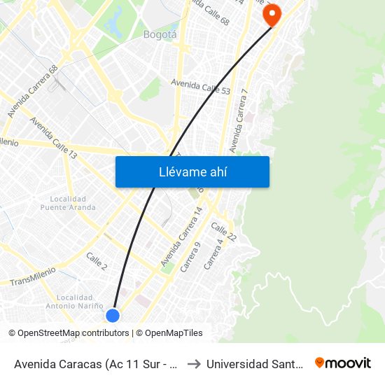 Avenida Caracas (Ac 11 Sur - Av. Caracas) to Universidad Santo Tomás map