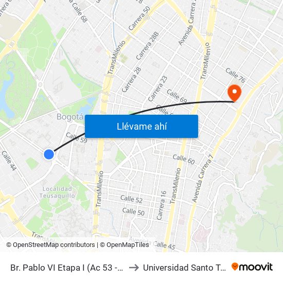 Br. Pablo VI Etapa I (Ac 53 - Ak 50) to Universidad Santo Tomás map