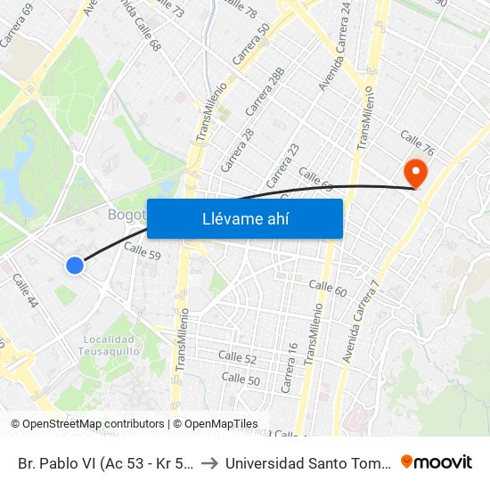 Br. Pablo VI (Ac 53 - Kr 54) to Universidad Santo Tomás map