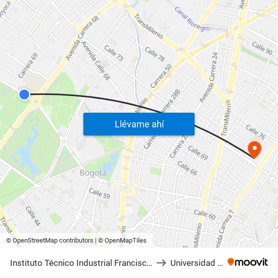 Instituto Técnico Industrial Francisco José De Caldas (Ac 63 - Ak 68) to Universidad Santo Tomás map