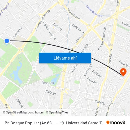 Br. Bosque Popular (Ac 63 - Kr 69c) to Universidad Santo Tomás map