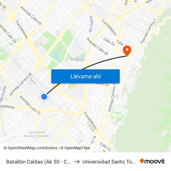 Batallón Caldas (Ak 50 - Cl 19) to Universidad Santo Tomás map