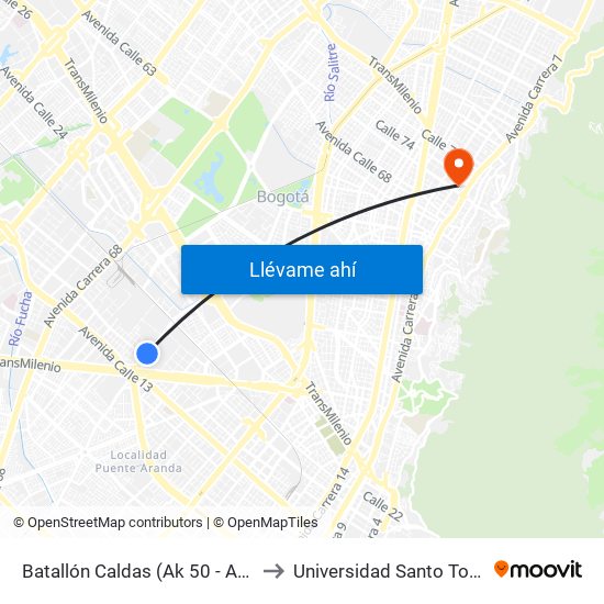 Batallón Caldas (Ak 50 - Ac 17) to Universidad Santo Tomás map