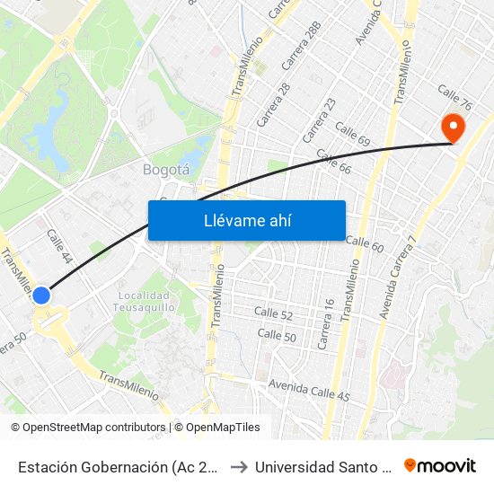 Estación Gobernación (Ac 26 - Kr 54) to Universidad Santo Tomás map