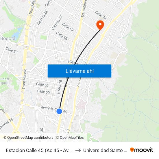 Estación Calle 45 (Ac 45 - Av. Caracas) to Universidad Santo Tomás map