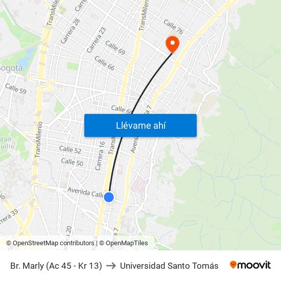 Br. Marly (Ac 45 - Kr 13) to Universidad Santo Tomás map