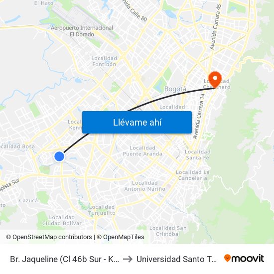 Br. Jaqueline (Cl 46b Sur - Kr 77v) to Universidad Santo Tomás map