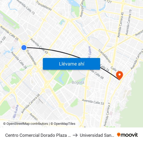 Centro Comercial Dorado Plaza (Ac 26 - Kr 85d) to Universidad Santo Tomás map