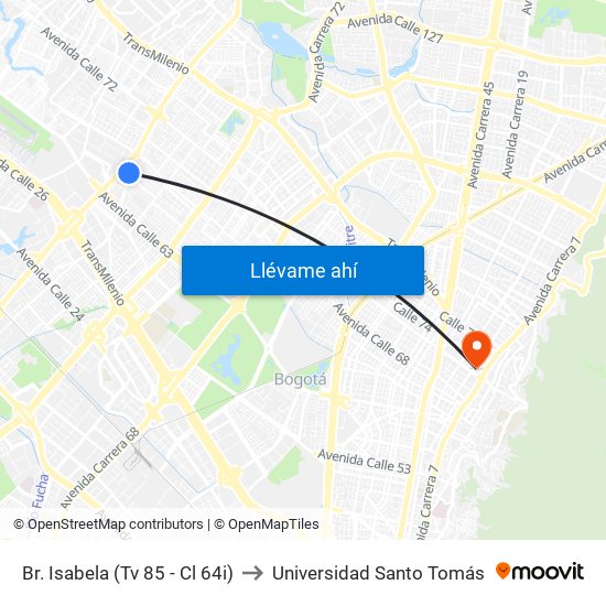 Br. Isabela (Tv 85 - Cl 64i) to Universidad Santo Tomás map