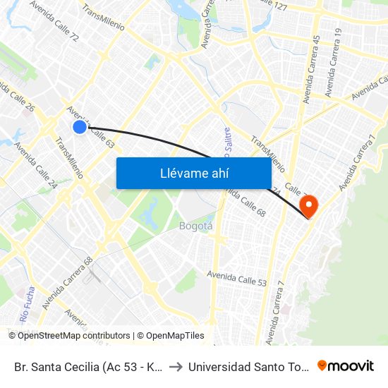 Br. Santa Cecilia (Ac 53 - Kr 78) to Universidad Santo Tomás map