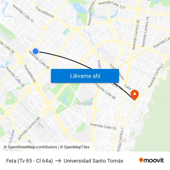 Feta (Tv 85 - Cl 64a) to Universidad Santo Tomás map