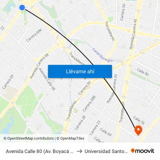 Avenida Calle 80 (Av. Boyacá - Cl 78) (A) to Universidad Santo Tomás map