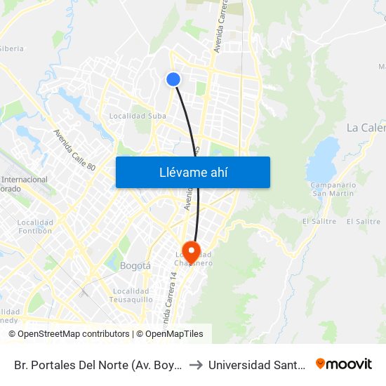 Br. Portales Del Norte (Av. Boyacá - Cl 163) to Universidad Santo Tomás map