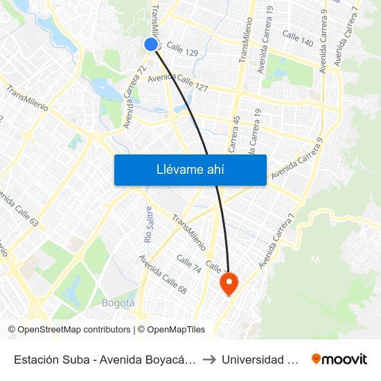 Estación Suba - Avenida Boyacá (Av. Boyacá - Cl 128a) to Universidad Santo Tomás map