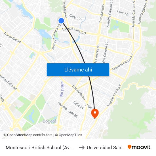 Montessori British School (Av. Boyacá - Cl 128) to Universidad Santo Tomás map