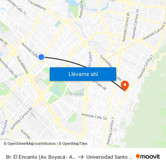 Br. El Encanto (Av. Boyacá - Ac 63) (A) to Universidad Santo Tomás map